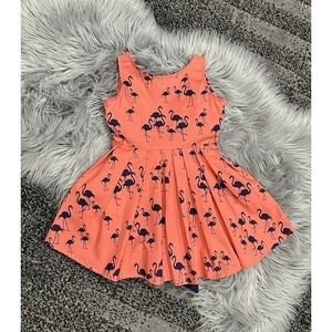 Coco Au Lait Baby Girls‎ Orange Sleeveless 4T Dress W/Navy Flamingos ($100)